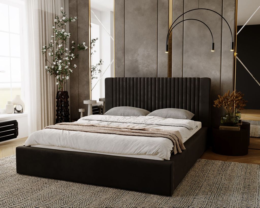 GrainGold Polsterbett Malmo 160x200 cm - Bett 160x200, Polsterbett mit Bettkasten & Lattenrost - Braun (Jupiter 31)