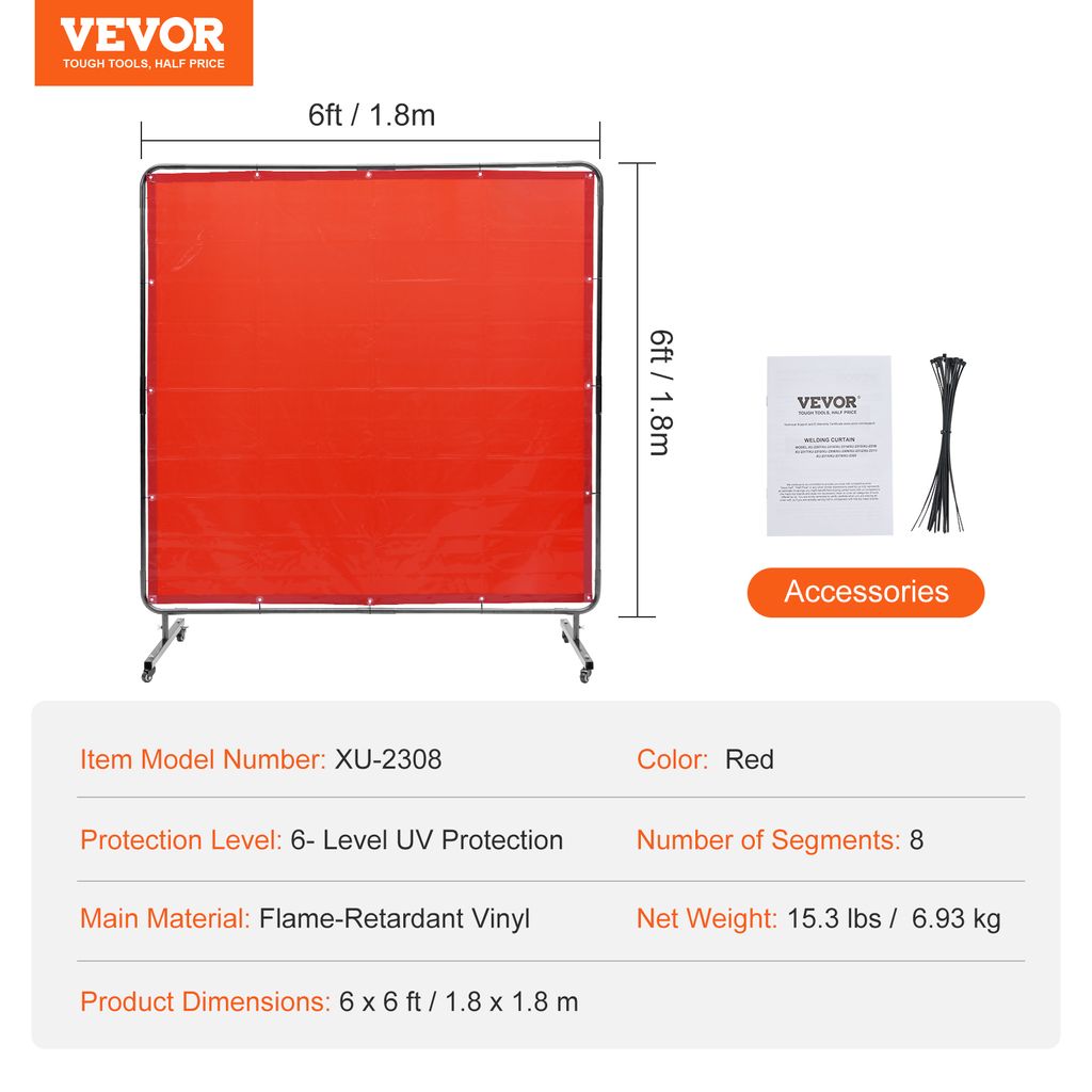 VEVOR Schweißvorhang 1,8 x 1,8 m Schweißschutzvorhang aus Produktbild 7