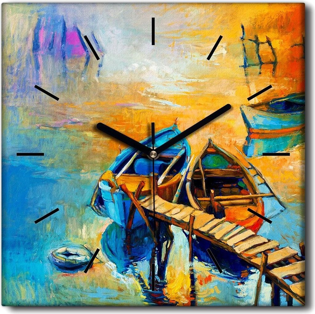 Coloray Uhr auf Leinwand 30x30 cm Wand Uhr Dekoration Wohnzimmer Segeltuch schwarze Hände -Schiffe Hafen Meer Meer