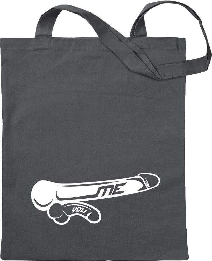 Kiwistar - Baumwolltasche - stahlgrau - Me vs. You - Größenvergleich - Tragetasche Stoffbeutel Umhängetasche Langer Henkel