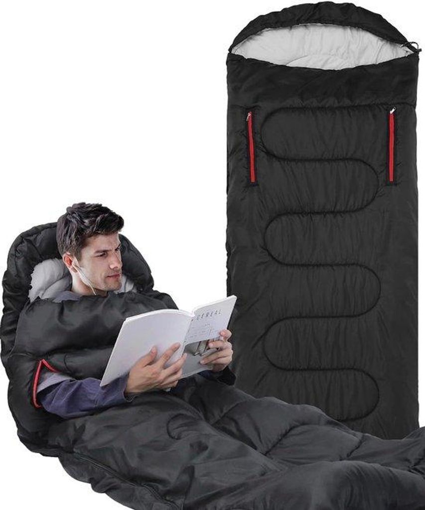 Famanu Schlafsack 220 x 84 cm, tragbarer Schlafsack für 4 Jahreszeiten, mit Reißverschluss für Arme und Füße, schwarz