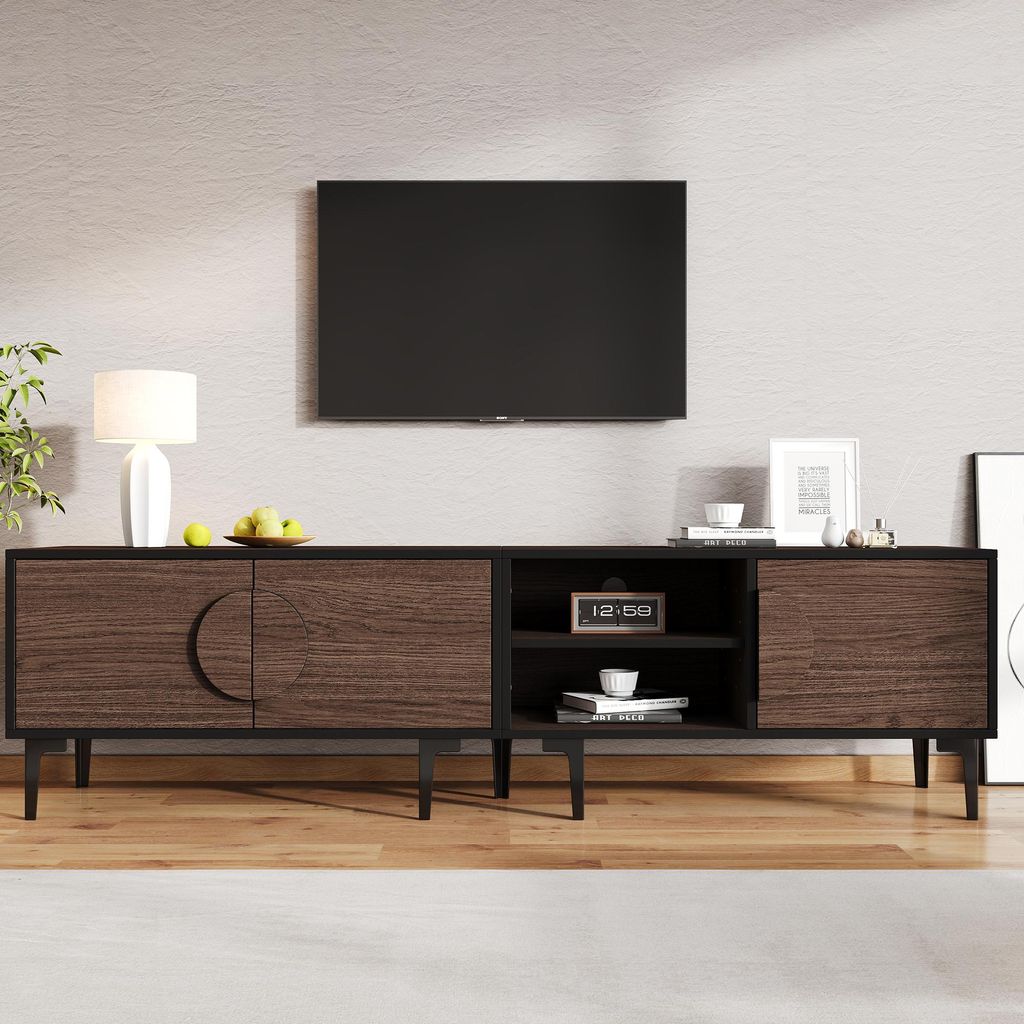 Fortuna Lai 180*35*49cm lowboard Fernsehschrank, TV-Ständer für das Wohnzimmer,TV-Schrank mit 2 Schränke, TV-Board mit offene Ablagefächer, Dun...