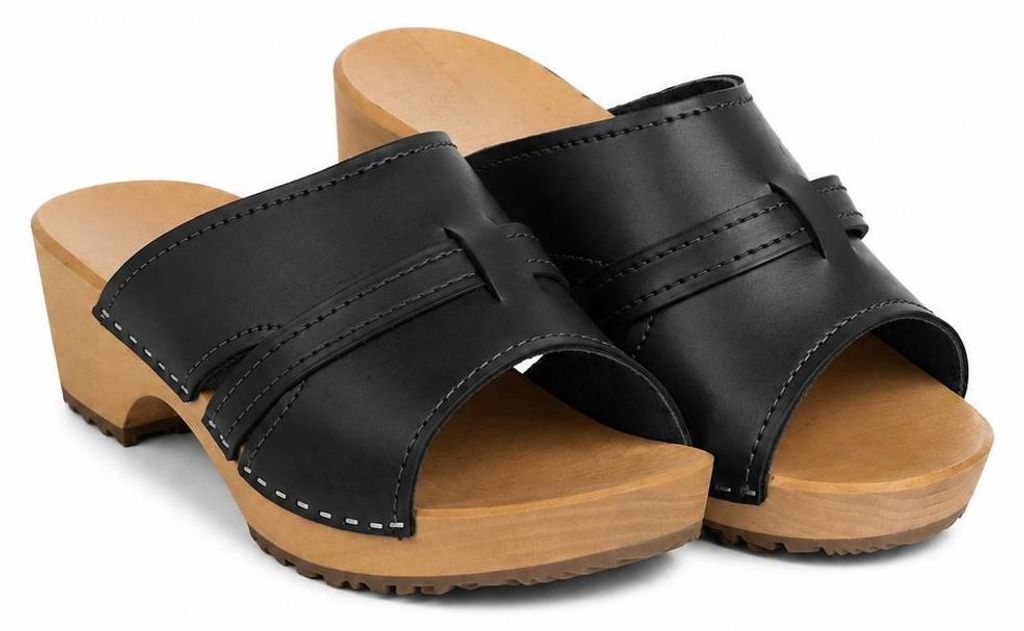 Damen Holzclogs Schwarz aus Echtleder – Klassische Produktbild 