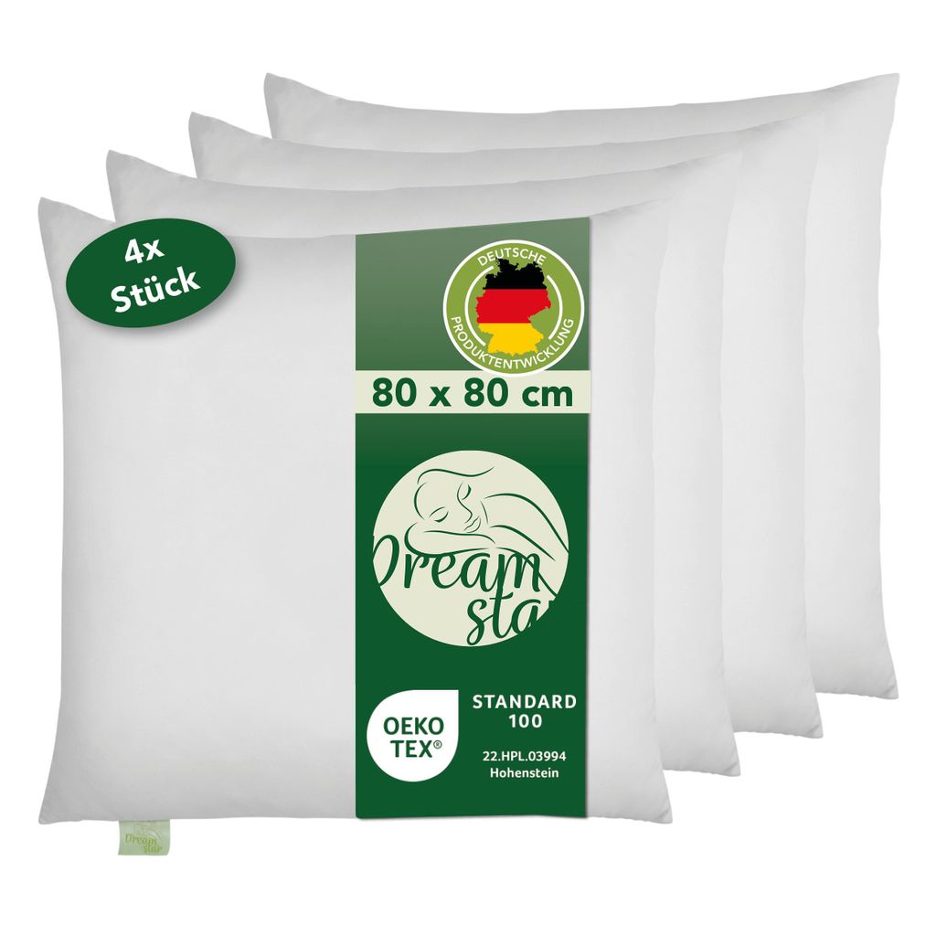 4er Set Eco Microfaser Kopfkissen | 80 x 80 cm | DREAMSTAR Eco | Allergiker geeignet