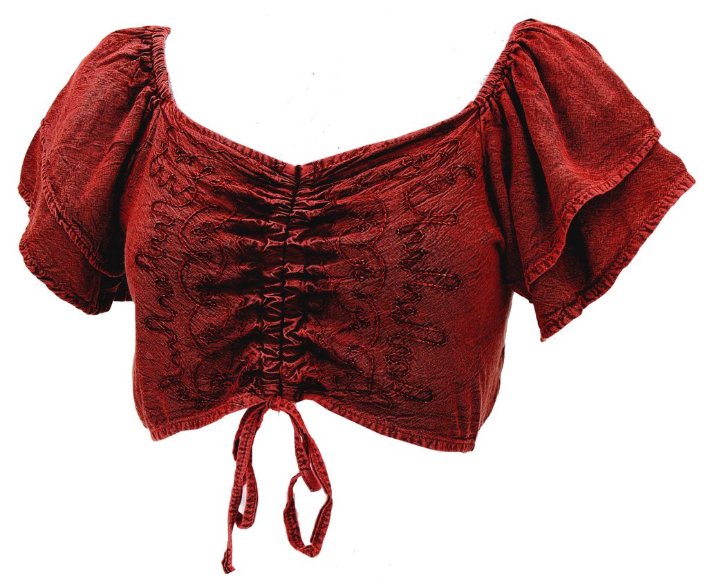 Bauchfreies Besticktes Blusentop Boho Chic, Kurzes Sommertop - Rot, Damen, Viskose, Tops & T-Shirts