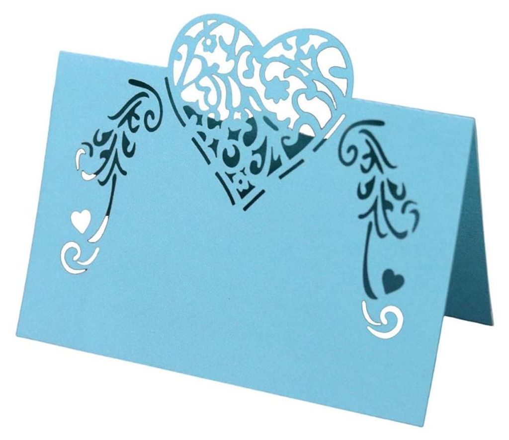 Packung Mit 50 Geschnittenen Herzförmigen Hohlen Hochzeitstisch Nummer Name Platzkarte Hochzeit Party Dekoration (Blau)