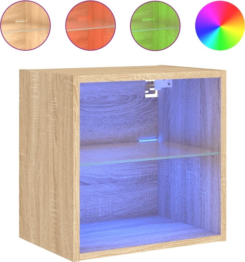 Wand-Nachttisch mit LED-Leuchten Sonoma-Eiche