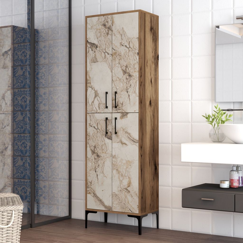 Skye Decor, Berlin A - Walnut, White Marble, Mehrzweckschrank, Nussbaum, 100 % MELAMINBESCHICHTETE SPANPLATTEN, 60 x 35 x 200 cm