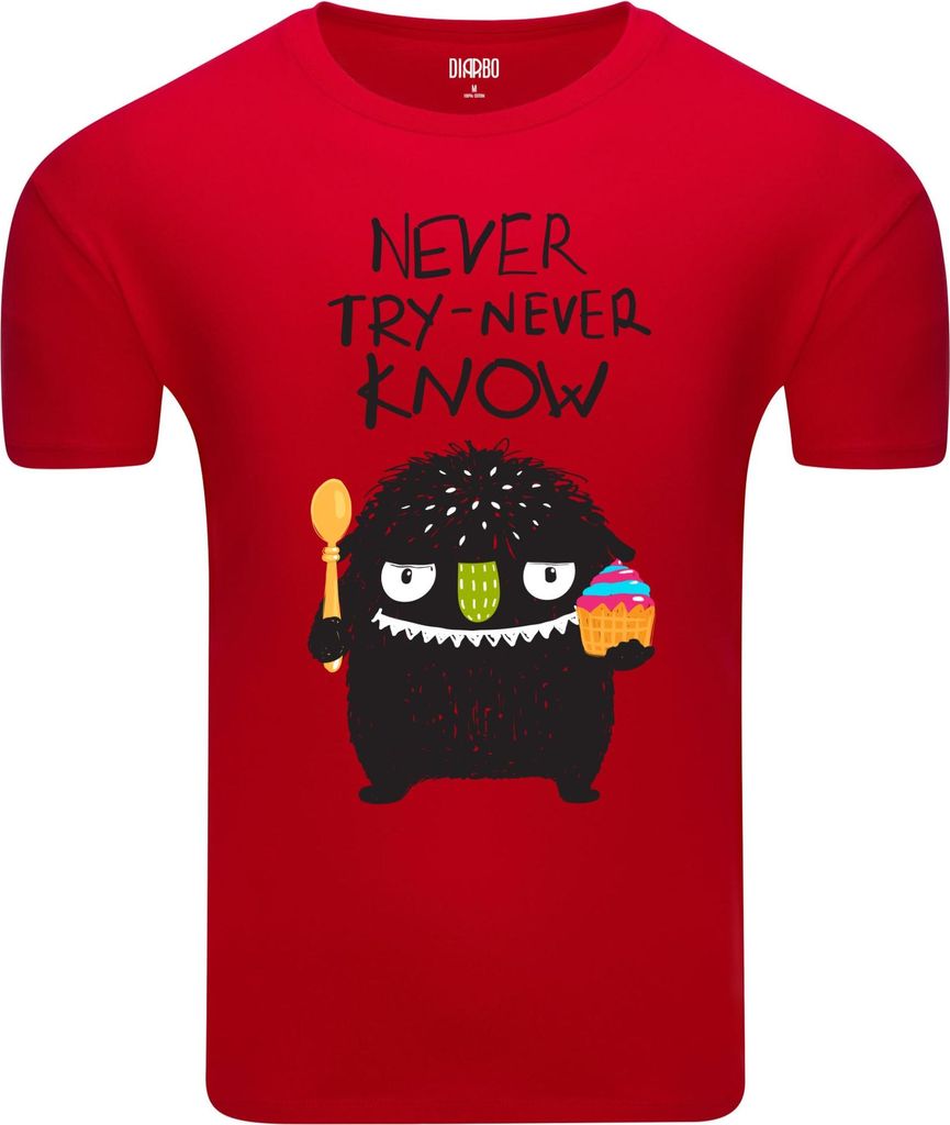 Diarbo Herren T-Shirt mit Lustiger Druck Nie Versuchen, Nie Wissen Rot Gr.M