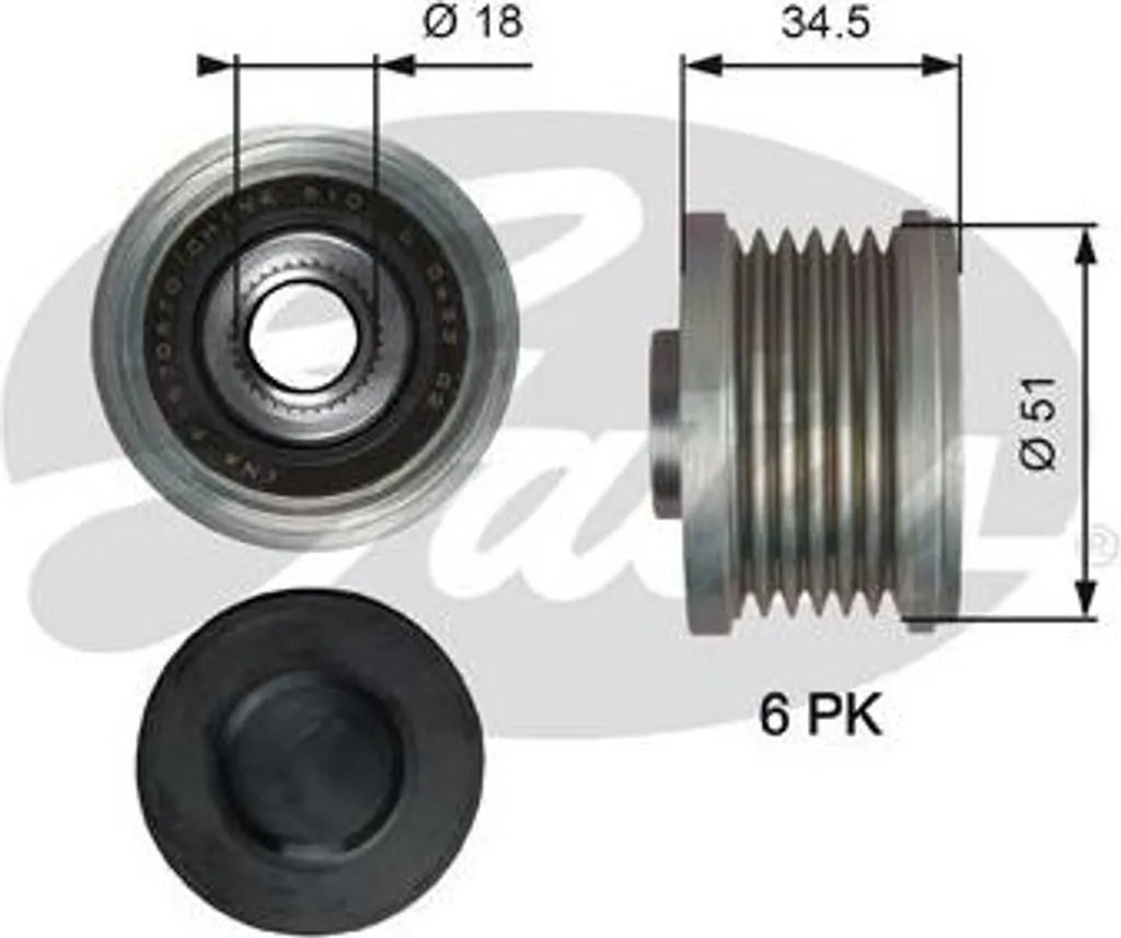 Roue libre d'alternateur GATES OAP7218 compatible Mazda 6 3 2 et CX-5