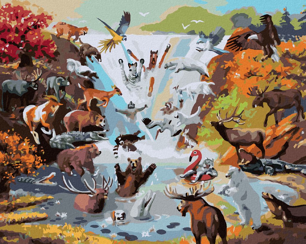 Zuty - Malen nach Zahlen - WASSERFALL UND TIERE (D. RUSTY RUST), 40x50 cm, ohne Keilrahmen
