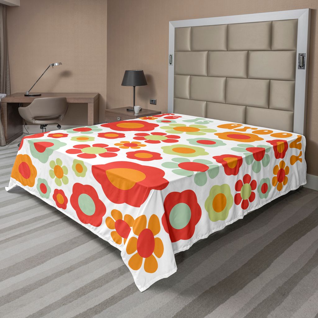 ABAKUHAUS toll Bettlaken, Das Leben ist doof Blütenblätter von Retro Farben Old Style Revival Art, weiches bequemes oberes Bettlaken für ein dek...