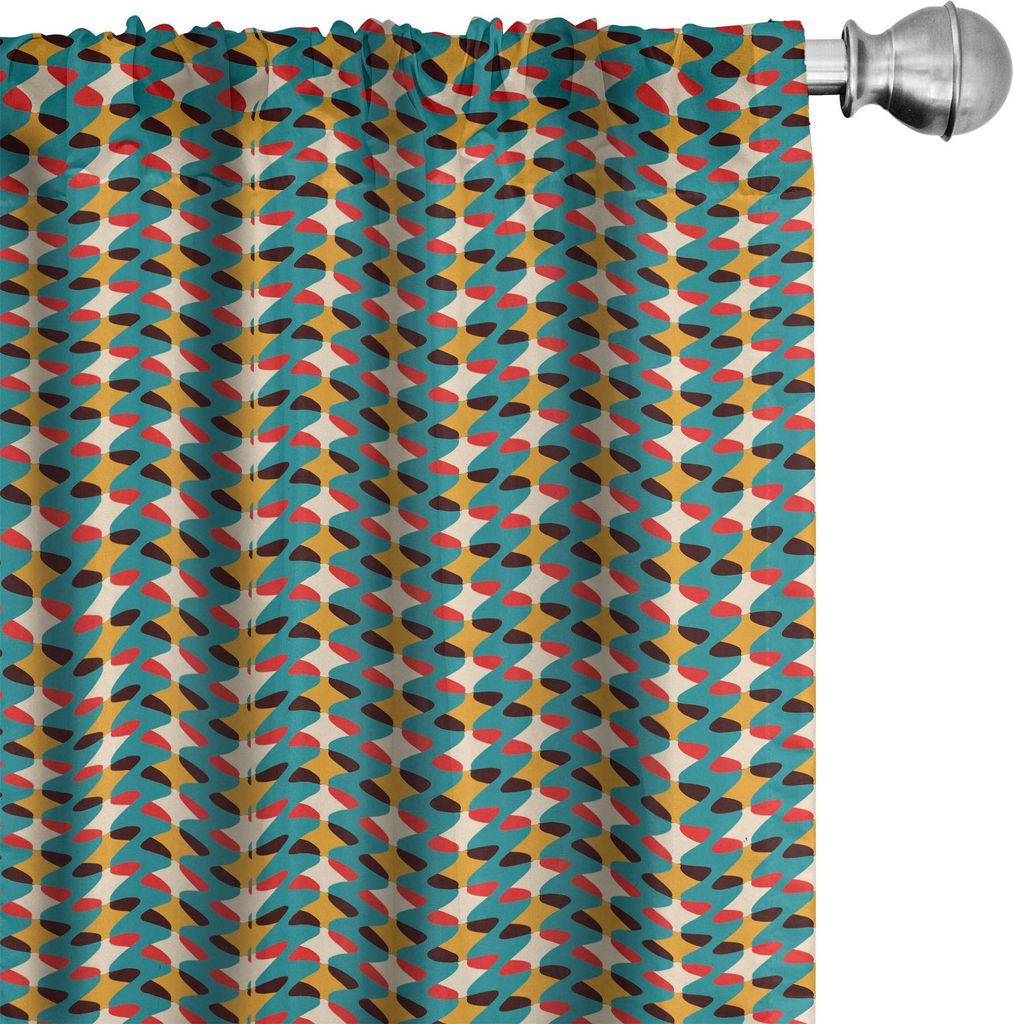 ABAKUHAUS Retro Vorhänge, Gardinen, Illustration der abstrakten Zahlen Wellenförmige Linie Muster Curvy formt bunte Grafik, 2 Stück 75 x 175 cm,...