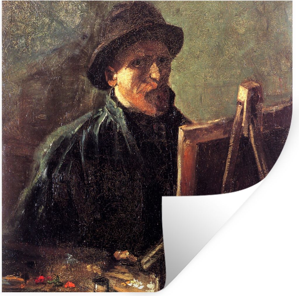MuchoWow Wandtattoo Wandsticker Wandaufkleber Selbstbildnis als Maler - Vincent van Gogh 50x50 cm Selbstklebend und Repositionierbar - Selbstkleb...