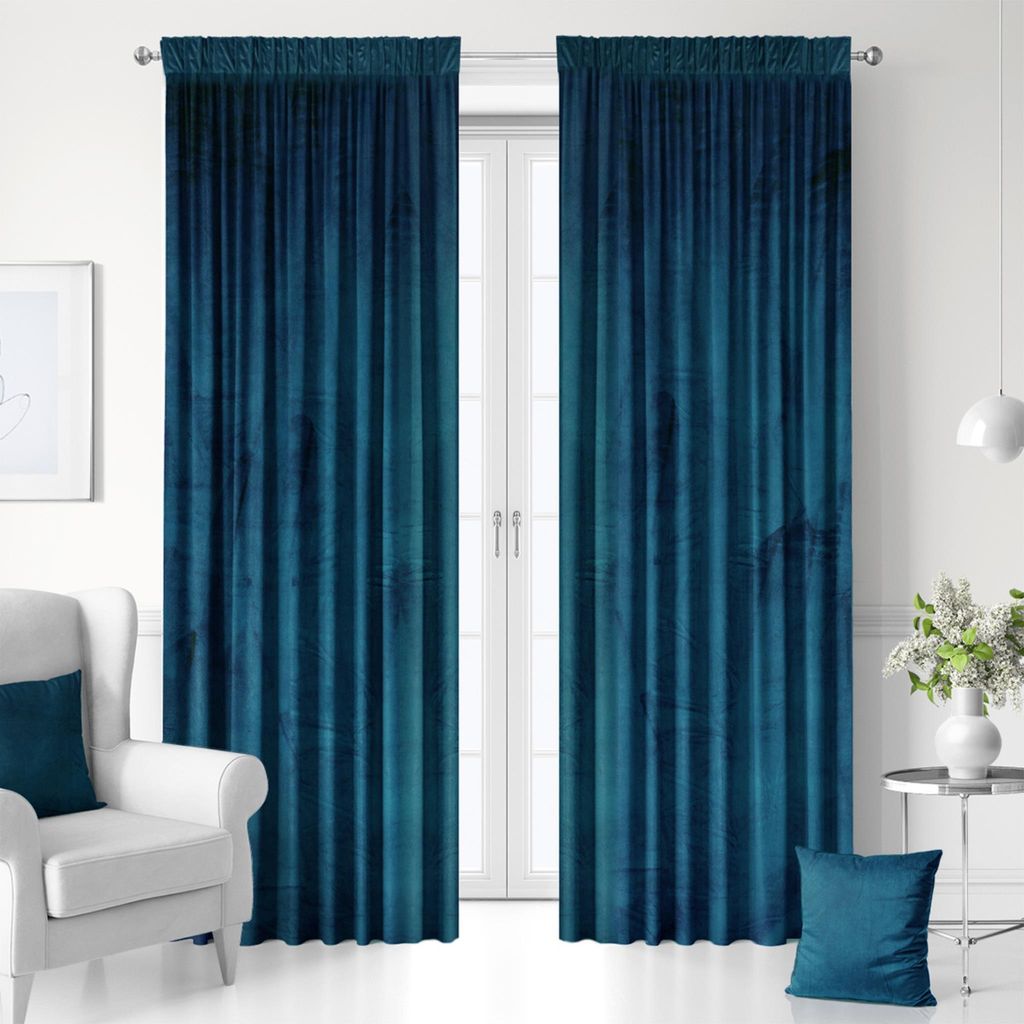 Blau Vorhang mit Kräuselband 140x250 cm Gardinen aus Velours-Struktur modernes Verdunkelungsvorhänge für Schlafzimmer