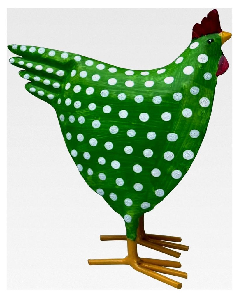 Dekoratives Huhn aus Metall mit Punkten (hellgrün)
