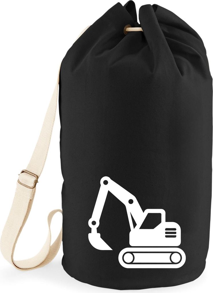Huuraa Seesack Bagger Baumaschine 20 Liter Black Baumwolle Rucksack Geschenkidee