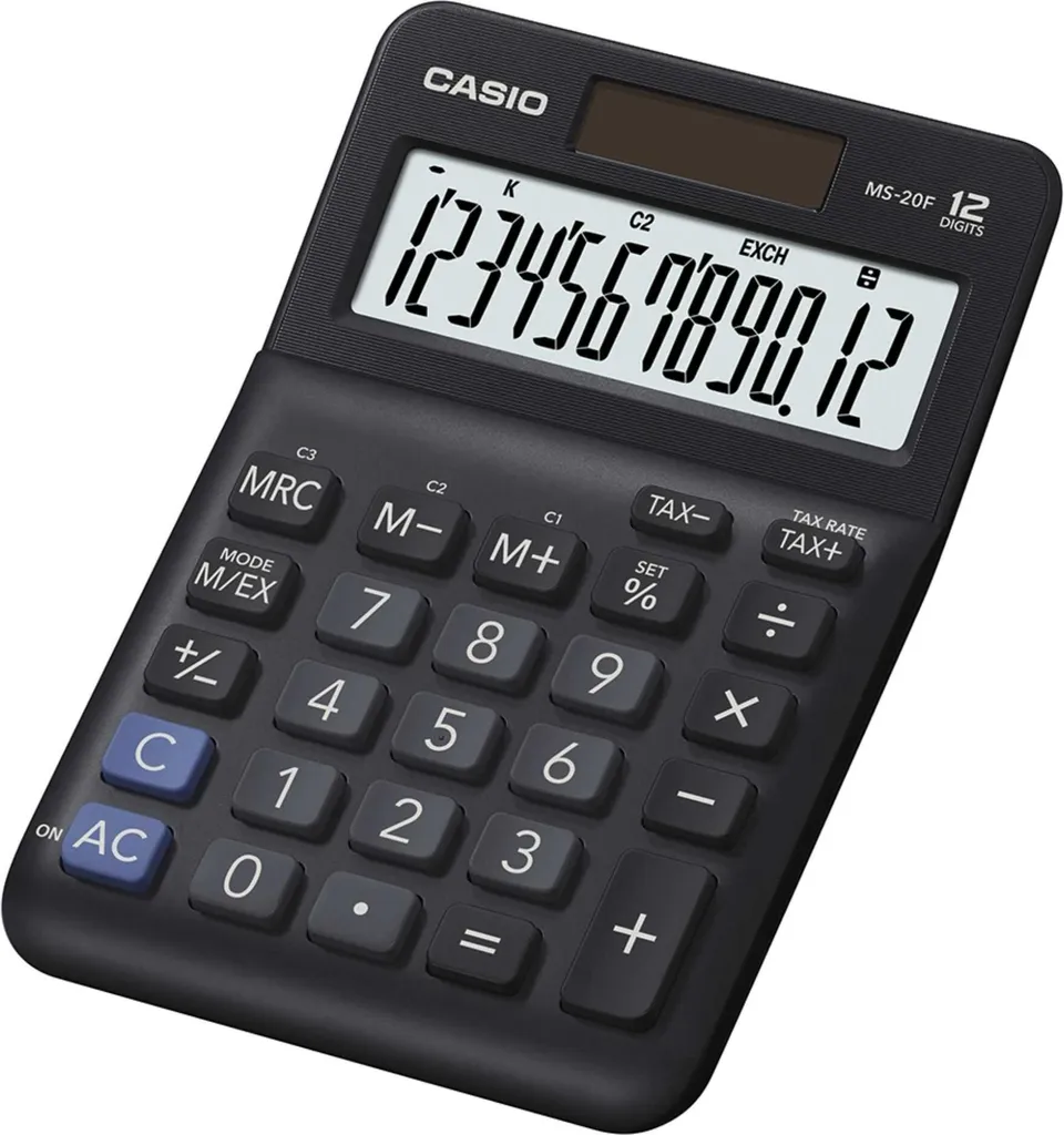 Calcolatrice da tavolo Casio® MS-20F - alimentazione a energia solare/batteria, 12 cifre, display LC, nero
