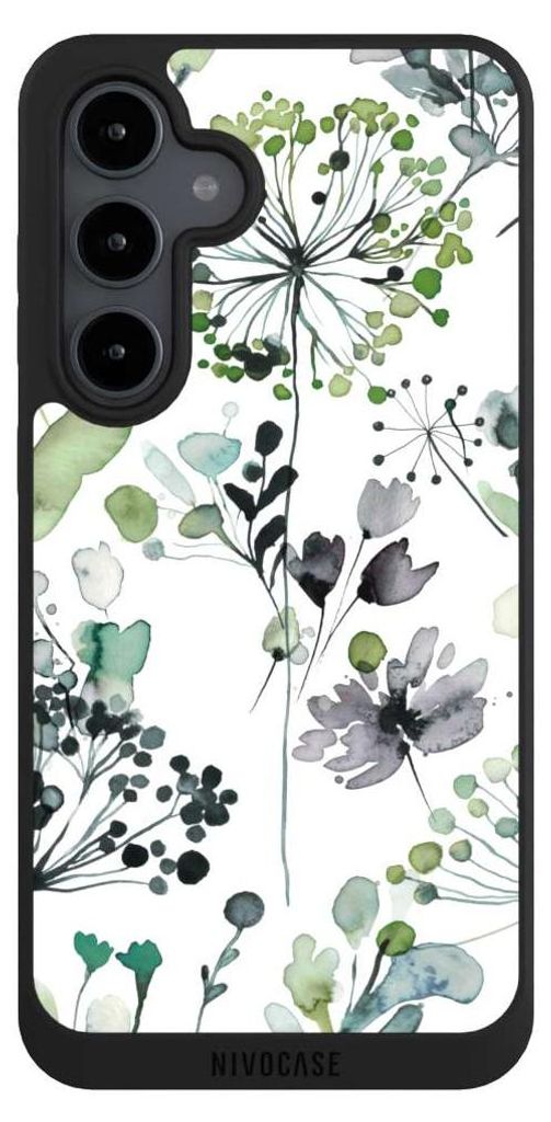 NIVOCASE Handyhülle für Samsung Galaxy S24 FE 5G Hülle NIVOpure Case Schwarz Blumen Wasserfarbe Eukalyptus