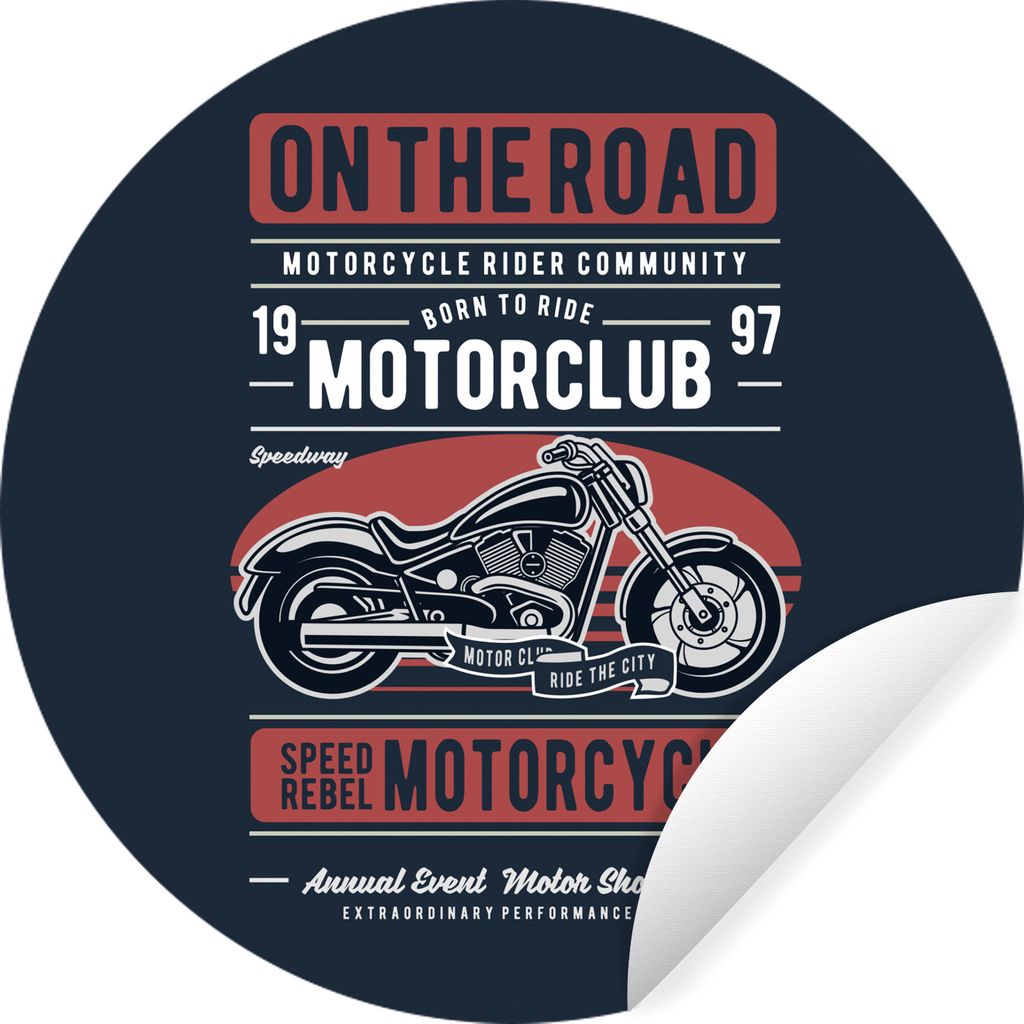 MuchoWow Runde Wandtattoo - Wandsticker Tapete Aufkleber Motorrad - Retro - Zitat Ø 100 cm Selbstklebend und Repositionierbar - Wandaufkleber - ...
