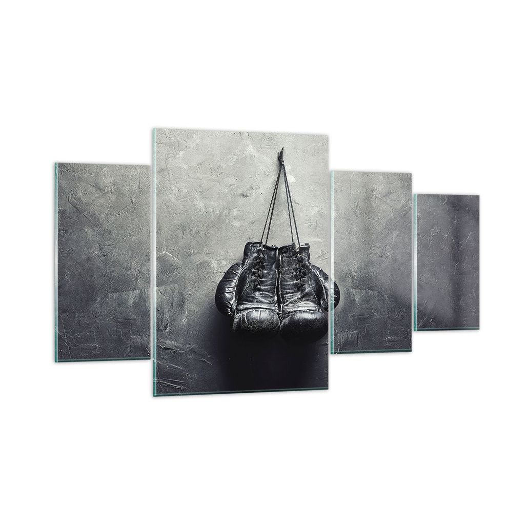 Bilder auf glas - 4 Teile - Box Handschuhe Symbol - 160x90cm - Glasbilder - Wandbilder - Bilder - zum Aufhängen bereit - Wanddekoration aus Glas -...