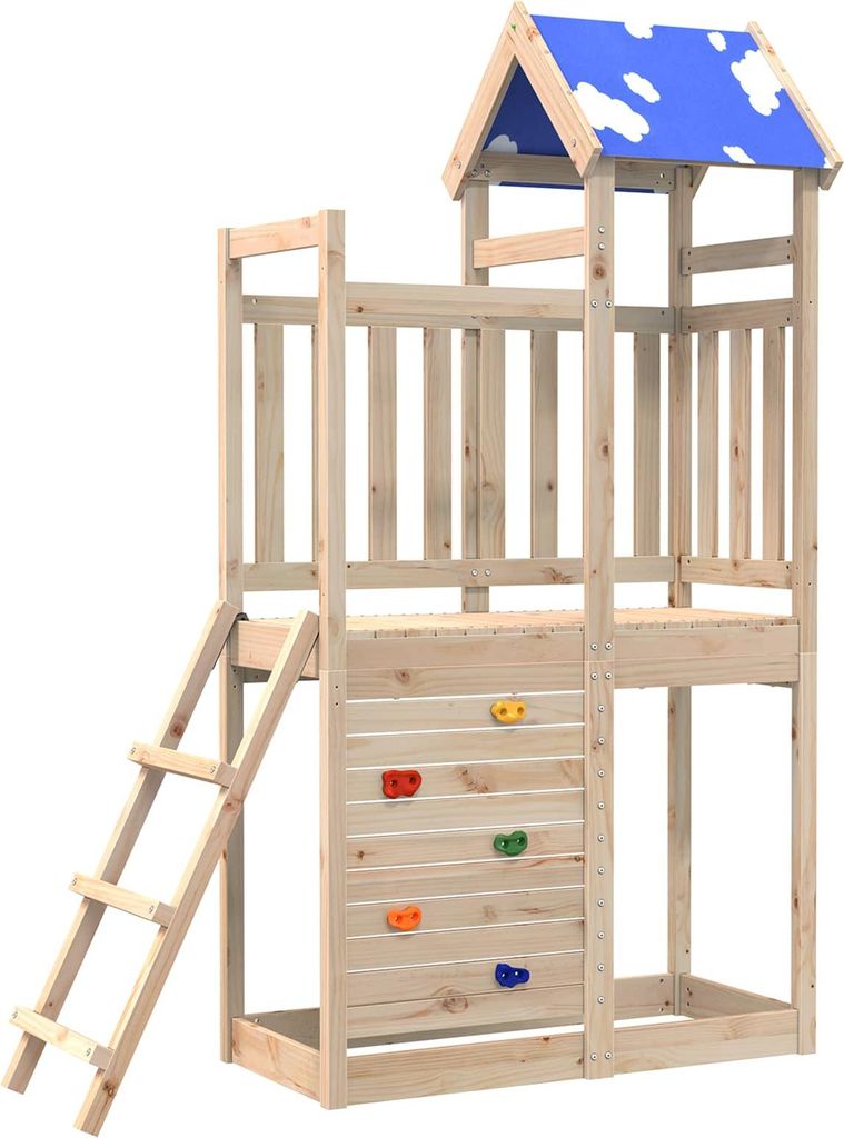 "Schlussverkauf" moderne Spielturm - Schickes Design - Braun 110,5x52,5x215 cm Massives Kiefernholz C17043