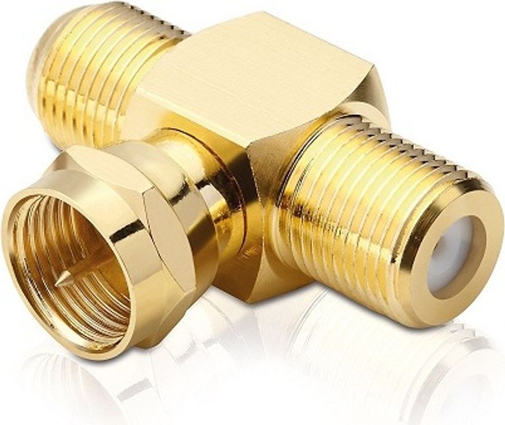 Sat-T-Stück 1-mal F-Stecker / 2-mal F-Buchse vergoldet 5x
