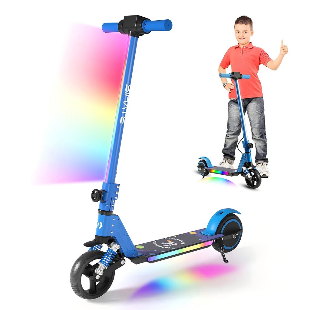 Elektroscooter Mit Stoßdämpfende Funktion, LED-Anzeige E Scooter, Faltbarer Elektroroller Geschenk Für Kinder und Jugendliche Ab 6-16 Jahren- Blau