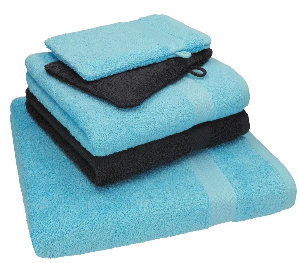 Betz 5 tlg. Handtuch Set SINGLE Pack Farbe türkis - graphit grau 1 Duschtuch 2 Handtücher 2 Waschhandschuhe - 250802