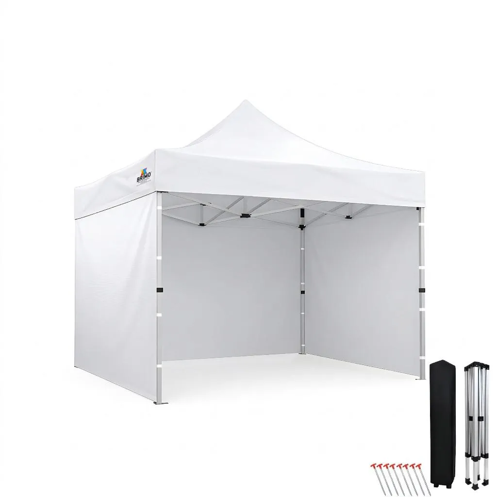 Tonnelle pliante 3x3 m de jardin grise avec rideaux et châssis acier