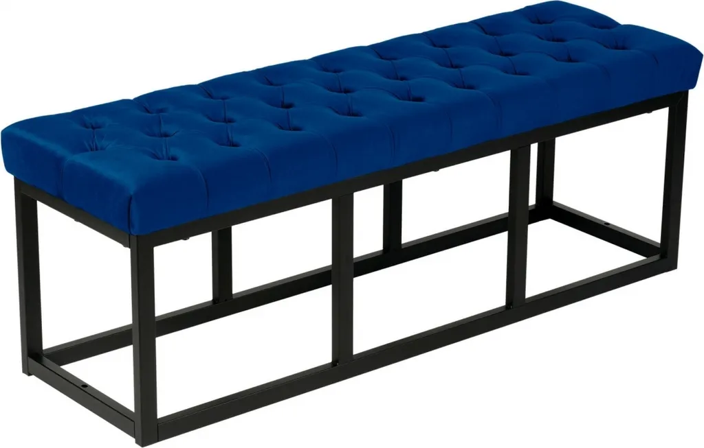 Banc velours bleu 120 cm Polson : assise stable avec protection de sol