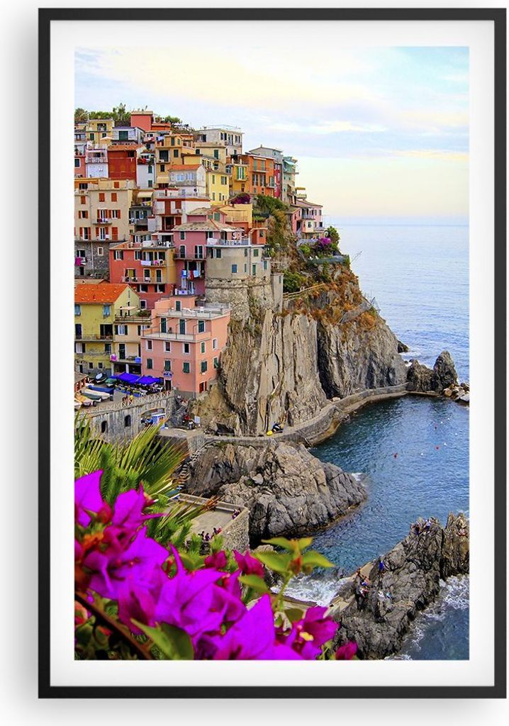 Gerahmtes Poster - Schwarzer Rahmen - Italien küste felsen landschaft - 61x91,5 cm - Wand Bild - Wanddeko - Wandbilder - Wandposter - Bilderrahmen...