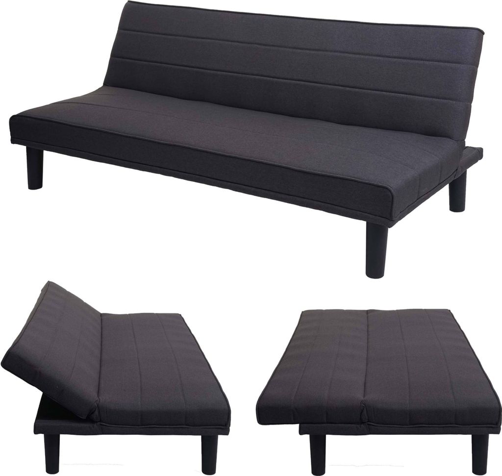 Schlafsofa HWC-J17, Couch Klappsofa Gästebett Bettsofa, Schlaffunktion Stoff/Textil 165cm anthrazit-grau