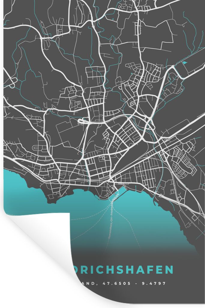 MuchoWow Wandtattoo Wandsticker Wandaufkleber Stadtplan - Deutschlandkarte - Blau - Friedrichshafen- Karte 60x90 cm Selbstklebend und Repositioni...