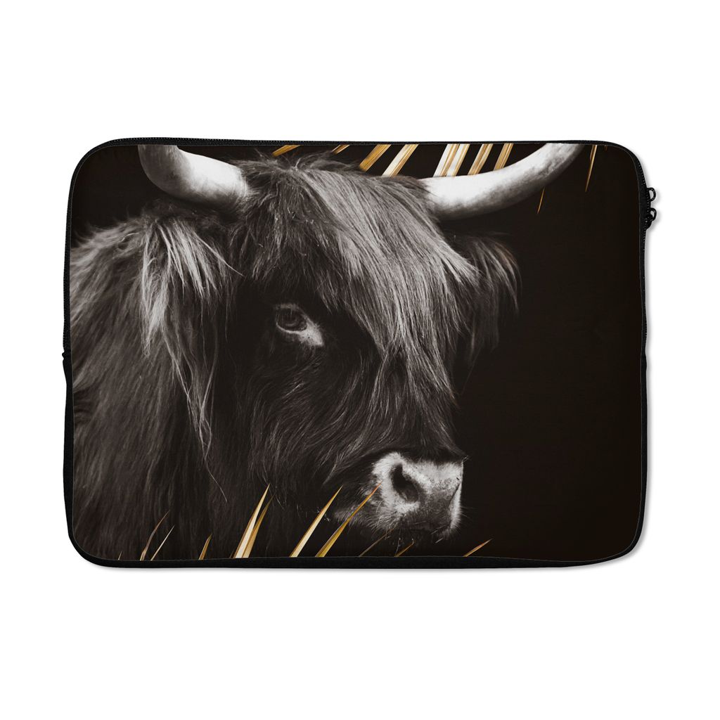 MuchoWow Laptop Hülle 13 Zoll Schottischer Highlander - Gold - Schwarz - Weiß Laptoptasche - Laptophülle - Sleeve - Rundumschutz