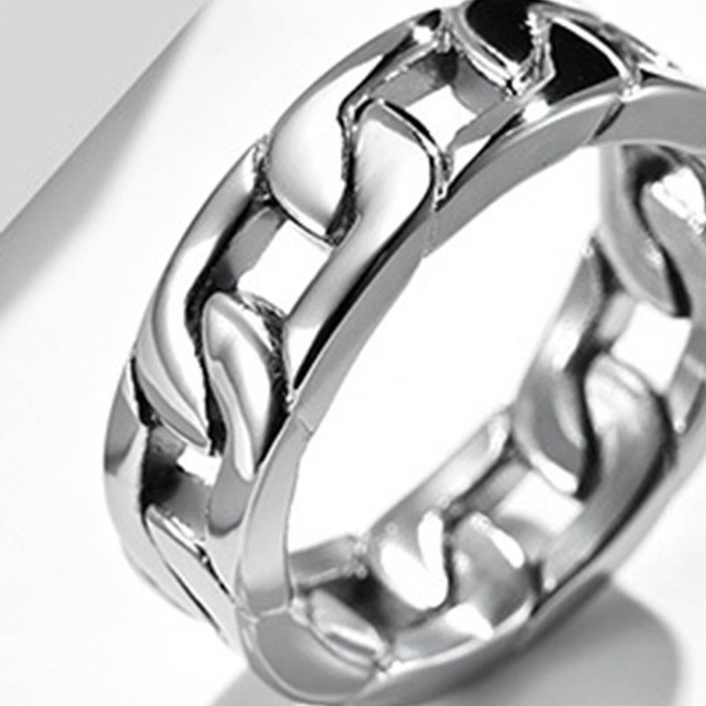 Fingerring im Hip-Hop-Stil, Kettenform-Design, nicht leicht zu brechen, Schmuck, Uni-Drehring für Party-Edelstahl,US 9