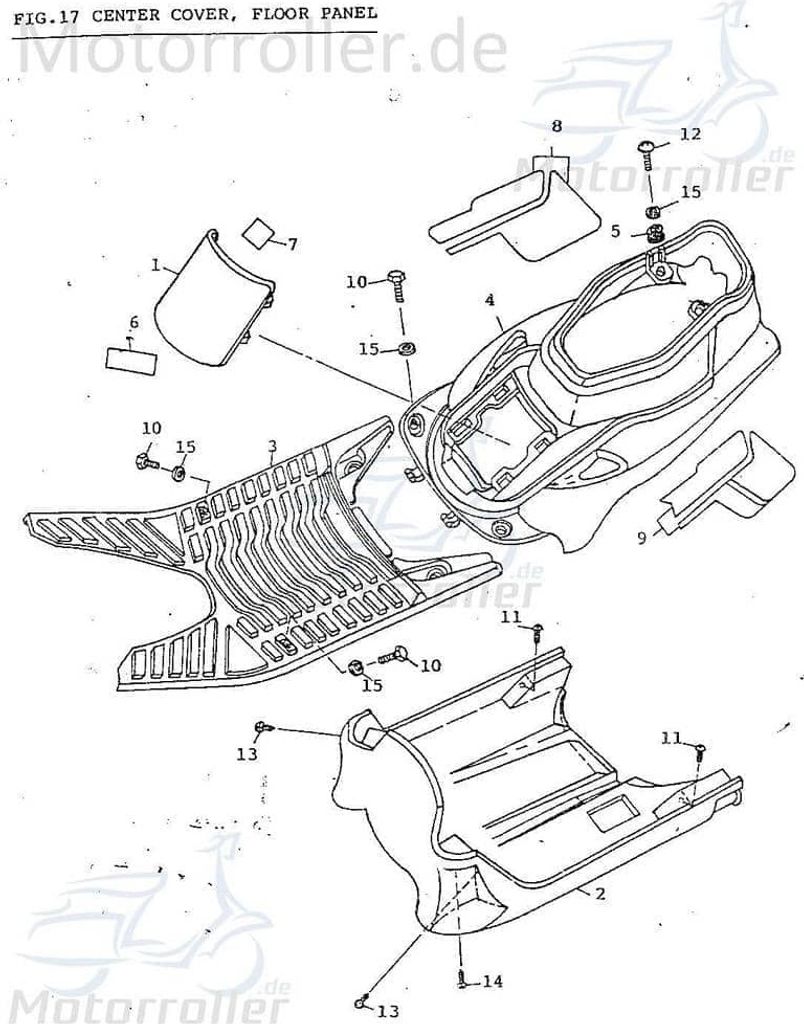 Unterbodenverkleidung gelb Unterbodenschutz 50150-109-000-G Motorroller.de Unterboden-Schutz unten Unterbodensspritzschut Unterboden-Verkleidung