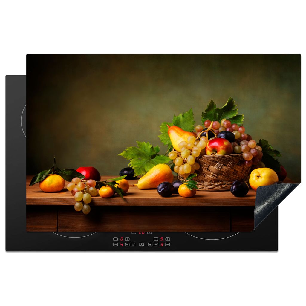 KitchenYeah Herdabdeckplatte Rustikal - Korb - Obst - Stilleben , 81x52cm, Küche Deko, Glaskeramikkochfeld Herdabdeckung, Abdeckplatte fùr Koch...