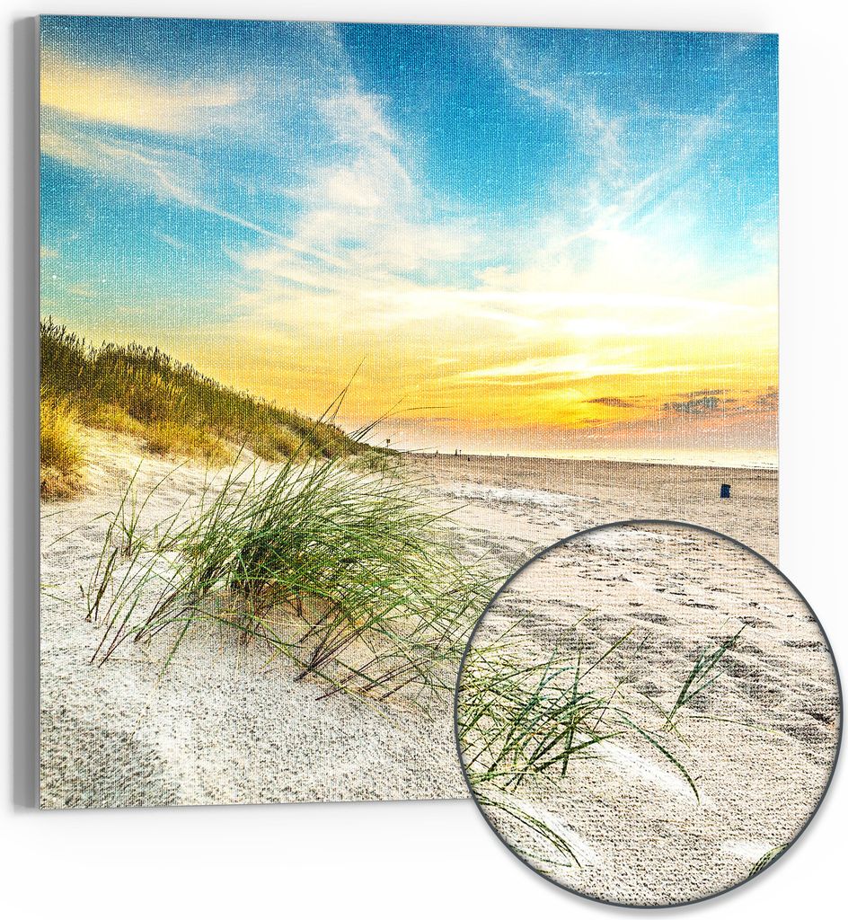 DEQORI Hybrid Leinwand Bild 30x30 cm 'Baltischer Dünenstrand' Wandbild Glas flach modern