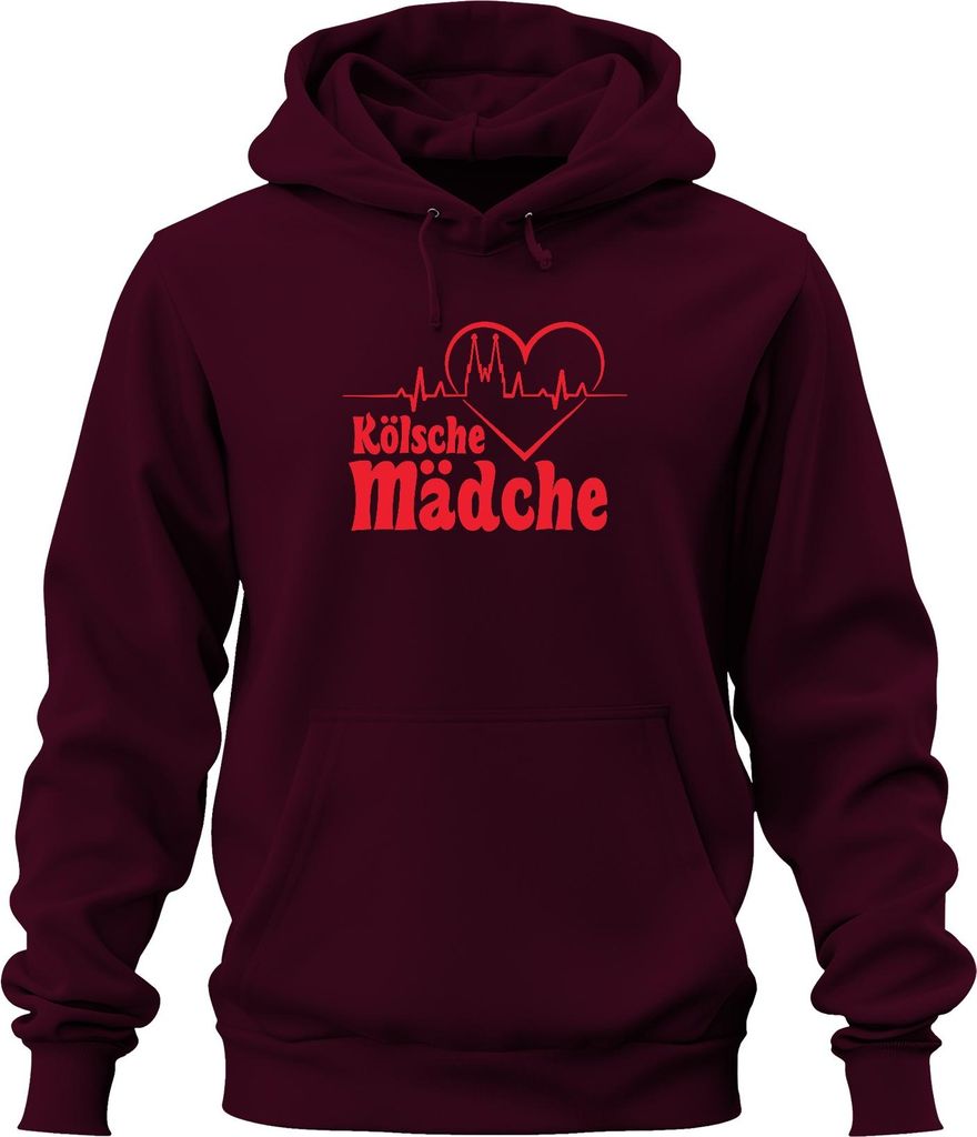 Kölsche Mädche Köln Dom Herzschlag Karneval Fasching fünfte Jahreszeit Uni Hoodie Kapuzenpullover, Burgundy, XXL