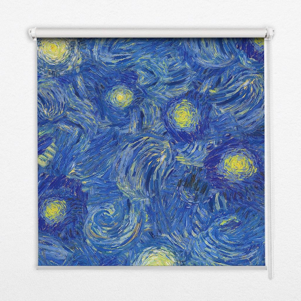 Seitenzug-Rollo Fensterrollo Jalousie - Lichtdurchlässig Springrollos - 140x140 cm - Gemaltes blaues Bild
