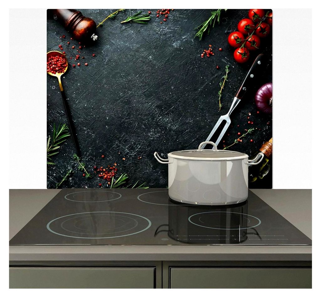 Spritzschutz für die Küche - Küchenrückwand aus Vinyl 59x52 cm, Herdabdeckung für Glaskeramikkochfeld mit Kräuter-Design