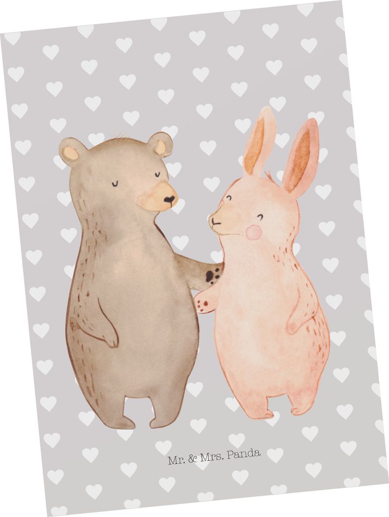 Mr. & Mrs. Panda Ansichtskarte Bär und Hase Umarmen - Grau Pastell - Geschenk, Kunstkarten, für Immer, Postkarte, Bester Freund, BFF, Grußkarte,...