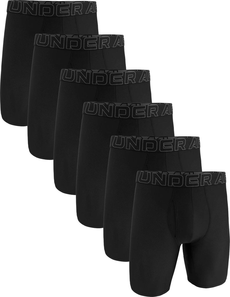 UNDER ARMOUR Herren Lange Boxershorts, 6er Pack - Performance Tech Mesh Long Boxer - Solid 9 in, Stretch, einfarbig Schwarz M
