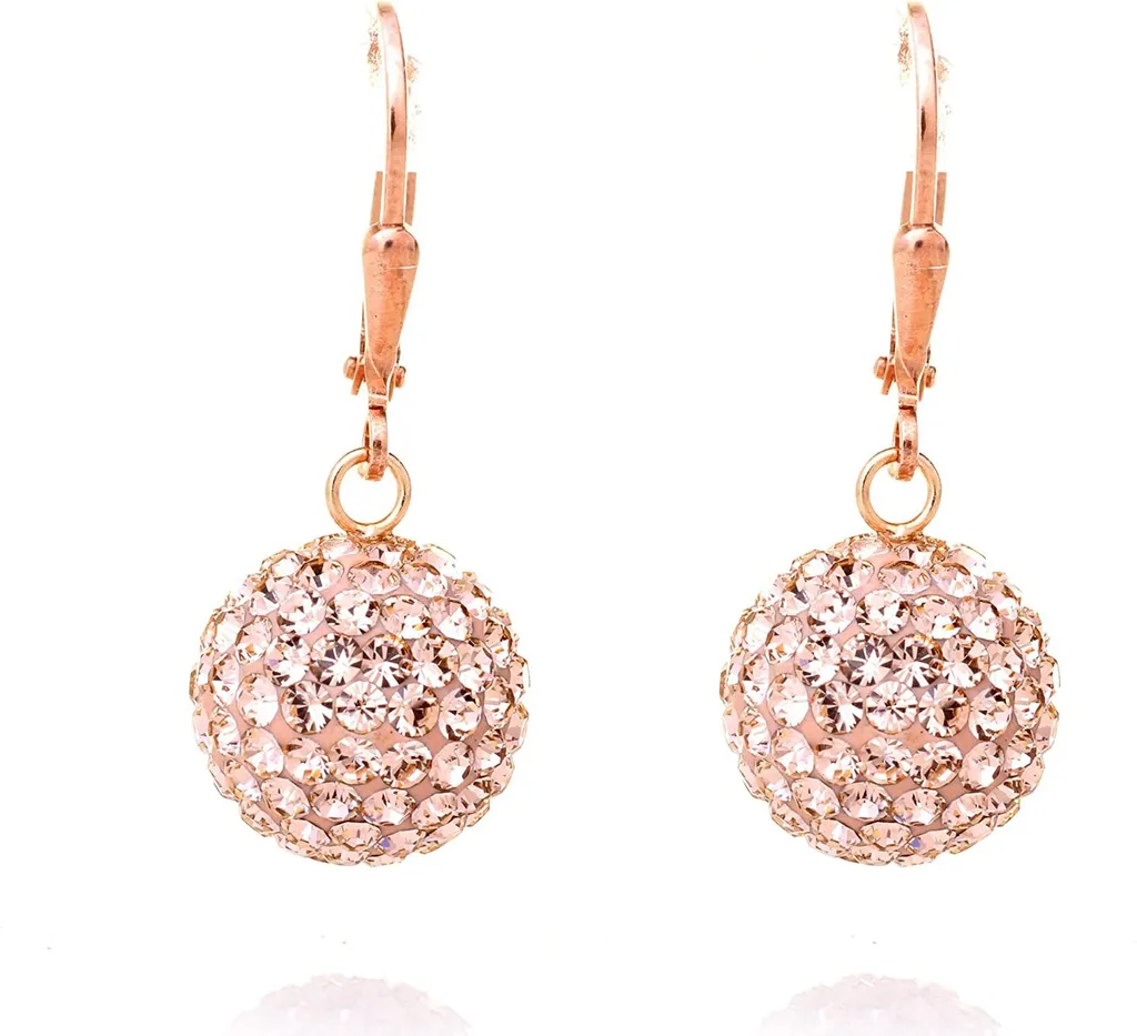 Orecchini Artigianali Argento 925 Placcati Oro Rosa Cristallo 12mm