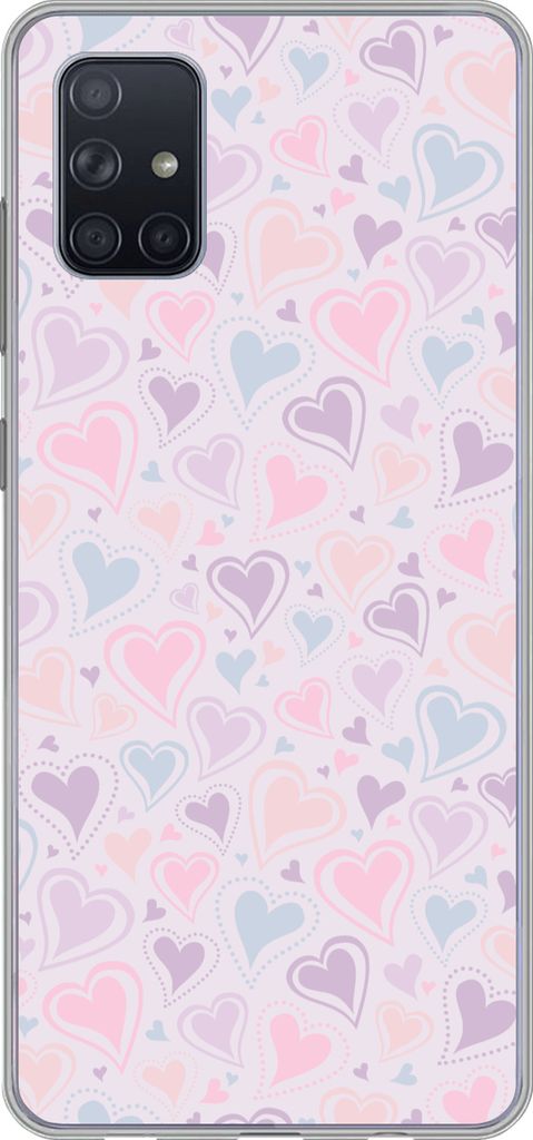 MuchoWow Handyhülle Schutzhülle Hülle für Telefoonhoesje Samsung Galaxy A71 Mädchen - Herzen - Schnittmuster - Mädchen - Kinder - Kinder Si...