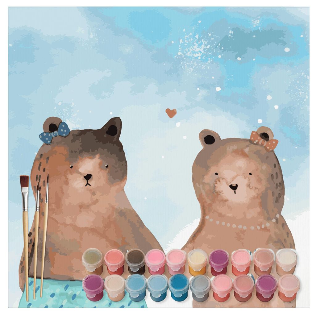 Mr. & Mrs. Panda DIY Malen nach Zahlen Bär Freundin Motiv 40 x 40 cm Mit Rahmen - Blau Pastell - Geschenk, Beste Freund Liebe Liebesbeweis Verlieb...