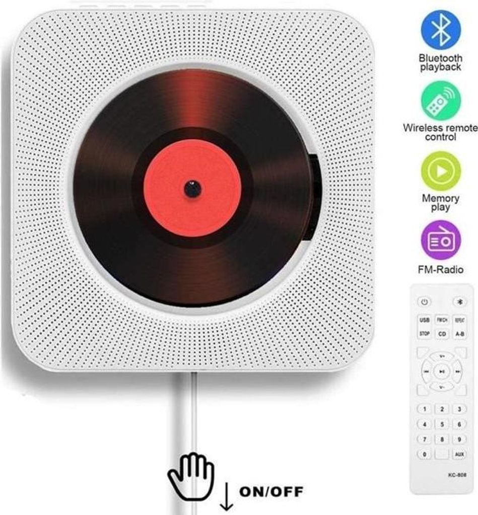 Tragbarer CD-Player, Bluetooth, Wandmontage möglich, integrierte Lautsprecher, Heim-Audio-Boombox mit Fernbedienung und UKW-Radio
