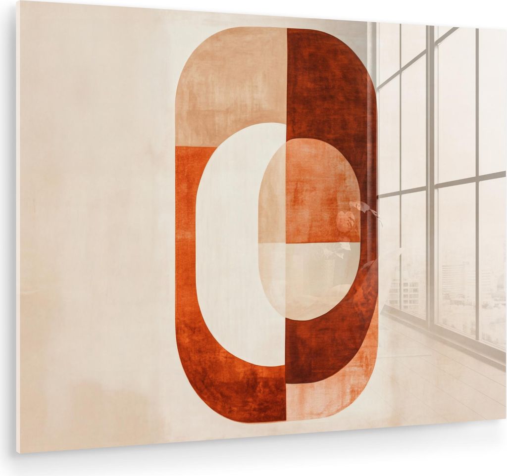 MuchoWow Glasbilder - Bilder auf Wandbild - Foto auf Glas Illustration - Abstrakt - Formen - Rot 40x30 cm Wanddekoration aus Glas - Acrylglasbild -...