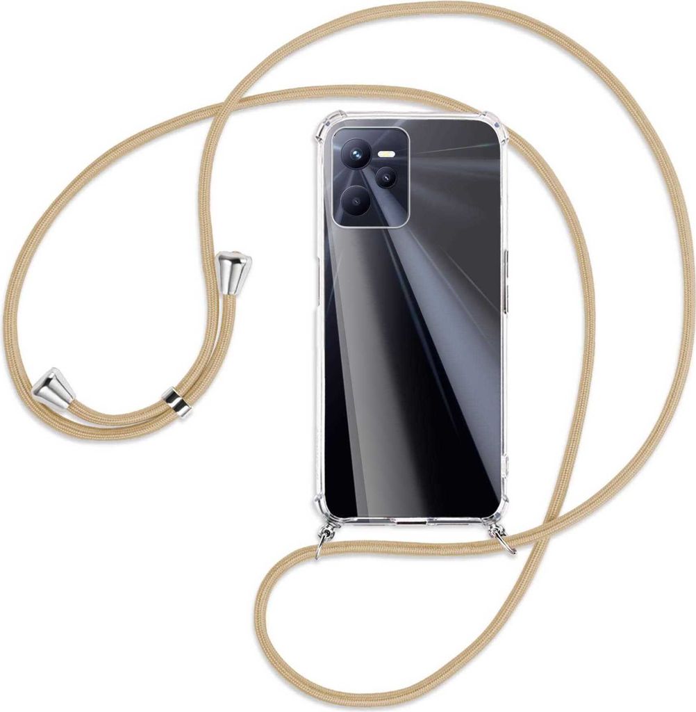 Handykette Backcover-Schutzhülle mit Band (Metall silberfarben) für Realme C35 - caramel
